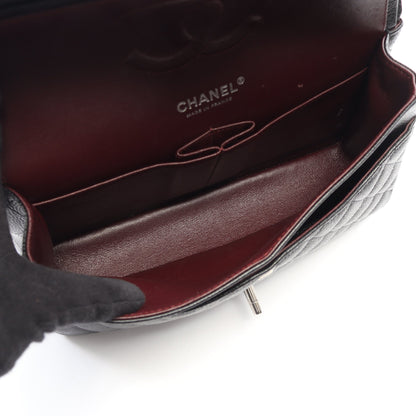 マトラッセ Wフラップ Wチェーンショルダーバッグ キャビアスキン ブラック シルバー金具 シャネル バッグ CHANEL