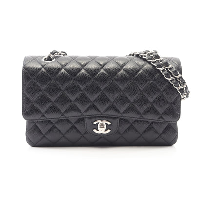 マトラッセ Wフラップ Wチェーンショルダーバッグ キャビアスキン ブラック シルバー金具 シャネル バッグ CHANEL