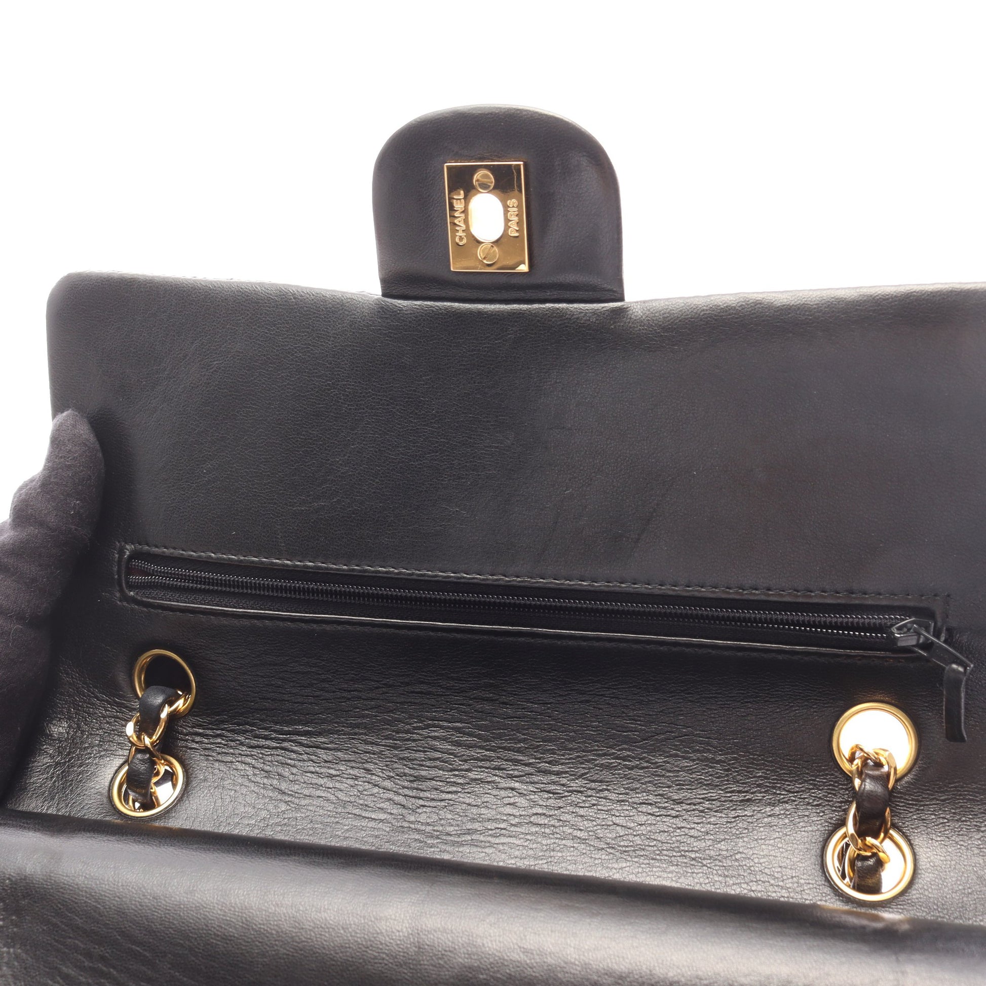 マトラッセ Wフラップ Wチェーンショルダーバッグ ラムスキン ブラック ゴールド金具 シャネル バッグ CHANEL