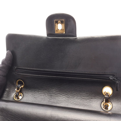 マトラッセ Wフラップ Wチェーンショルダーバッグ ラムスキン ブラック ゴールド金具 シャネル バッグ CHANEL