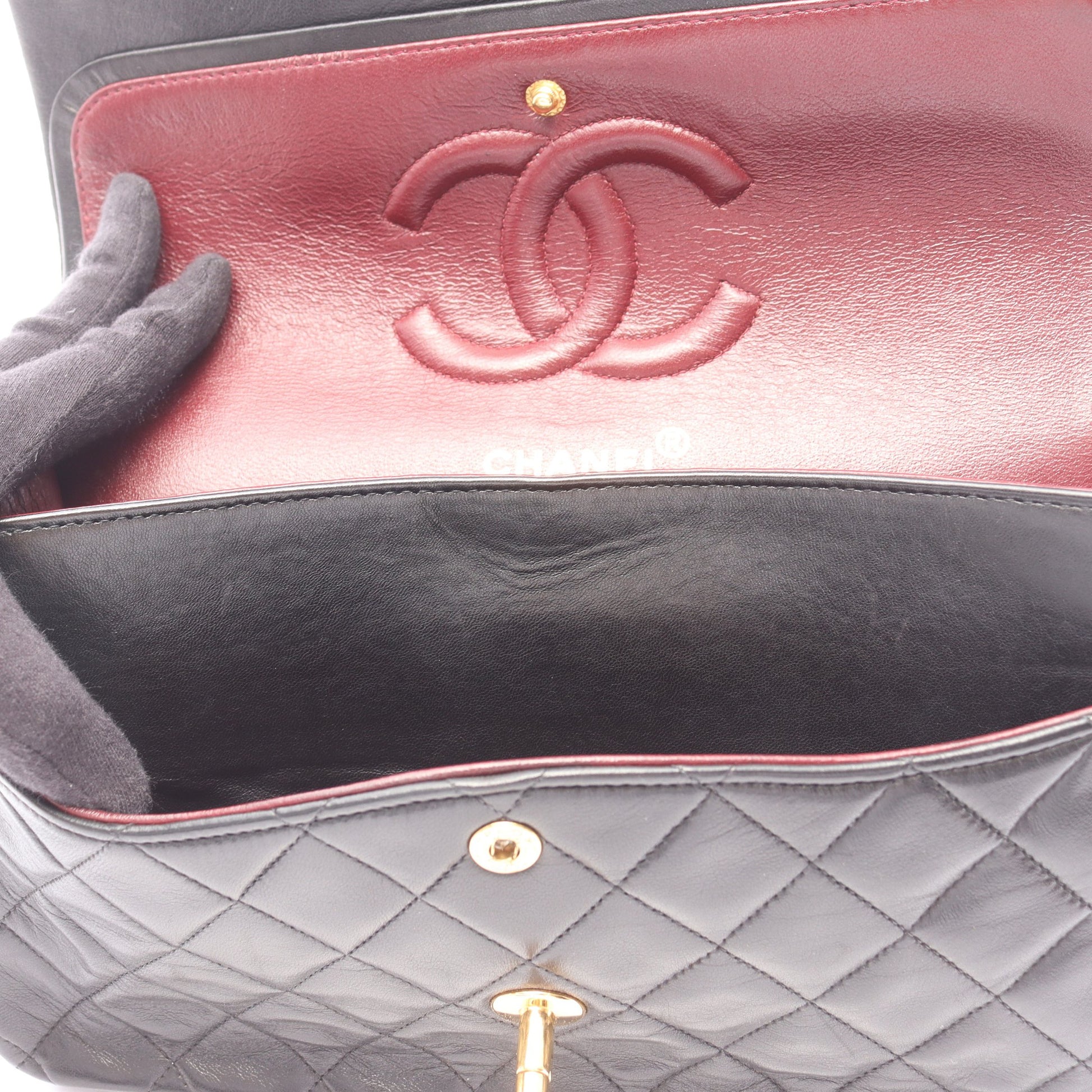 マトラッセ Wフラップ Wチェーンショルダーバッグ ラムスキン ブラック ゴールド金具 シャネル バッグ CHANEL