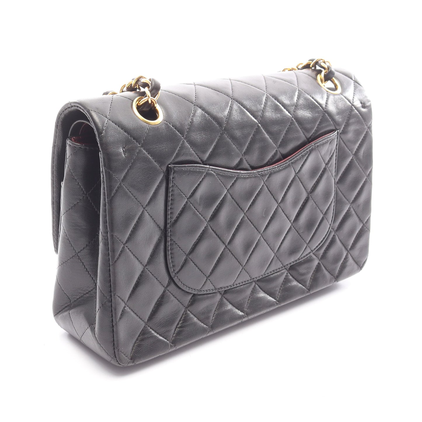 マトラッセ Wフラップ Wチェーンショルダーバッグ ラムスキン ブラック ゴールド金具 シャネル バッグ CHANEL