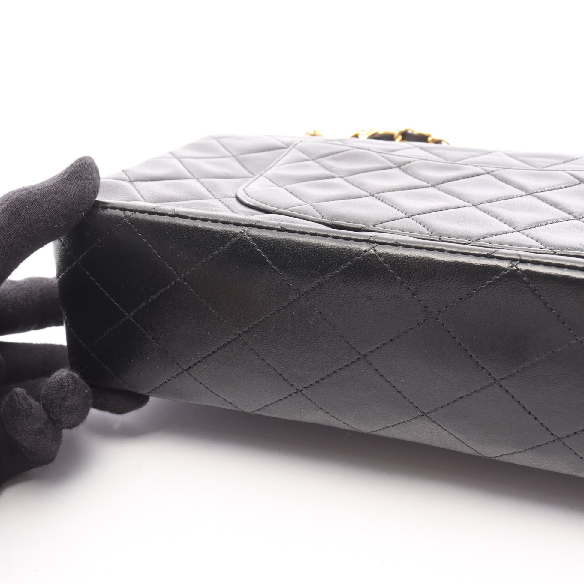マトラッセ Wフラップ Wチェーンショルダーバッグ ラムスキン ブラック ゴールド金具 シャネル バッグ CHANEL