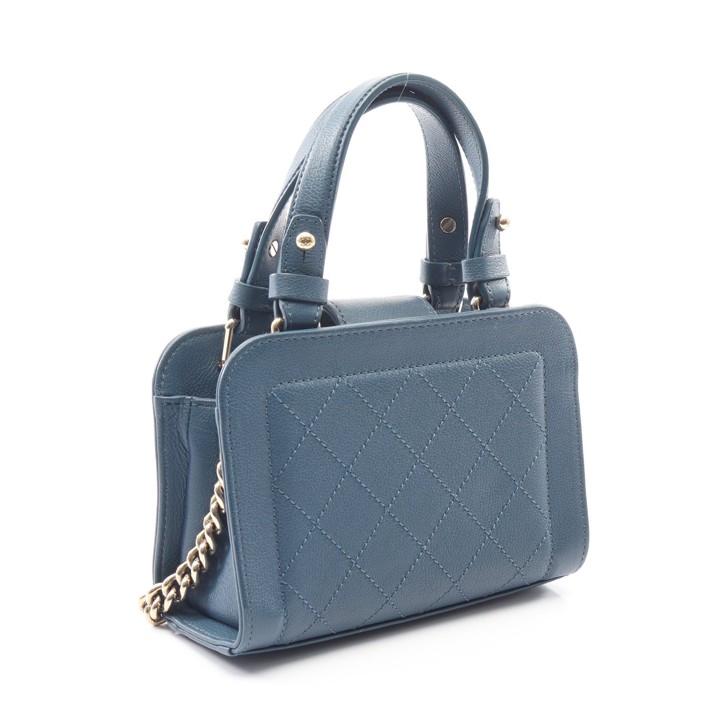 マトラッセ 2WAY チェーンショルダーバッグ レザー ブルー ゴールド金具 シャネル バッグ CHANEL