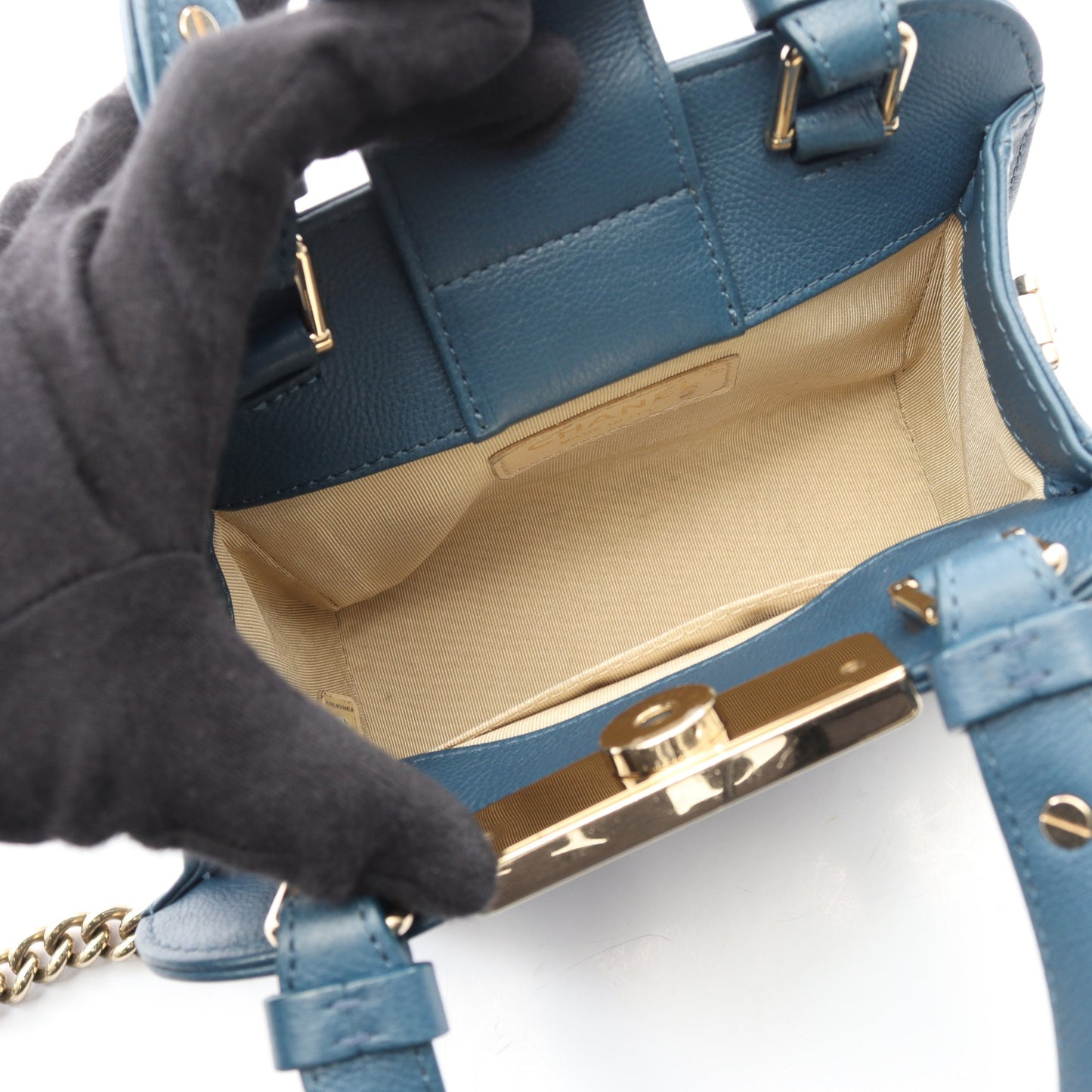 マトラッセ 2WAY チェーンショルダーバッグ レザー ブルー ゴールド金具 シャネル バッグ CHANEL