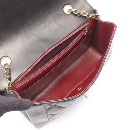 マトラッセ ダイアナフラップ チェーンショルダーバッグ ラムスキン ブラック ゴールド金具 シャネル バッグ CHANEL
