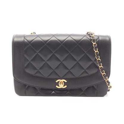 マトラッセ ダイアナフラップ チェーンショルダーバッグ ラムスキン ブラック ゴールド金具 シャネル バッグ CHANEL
