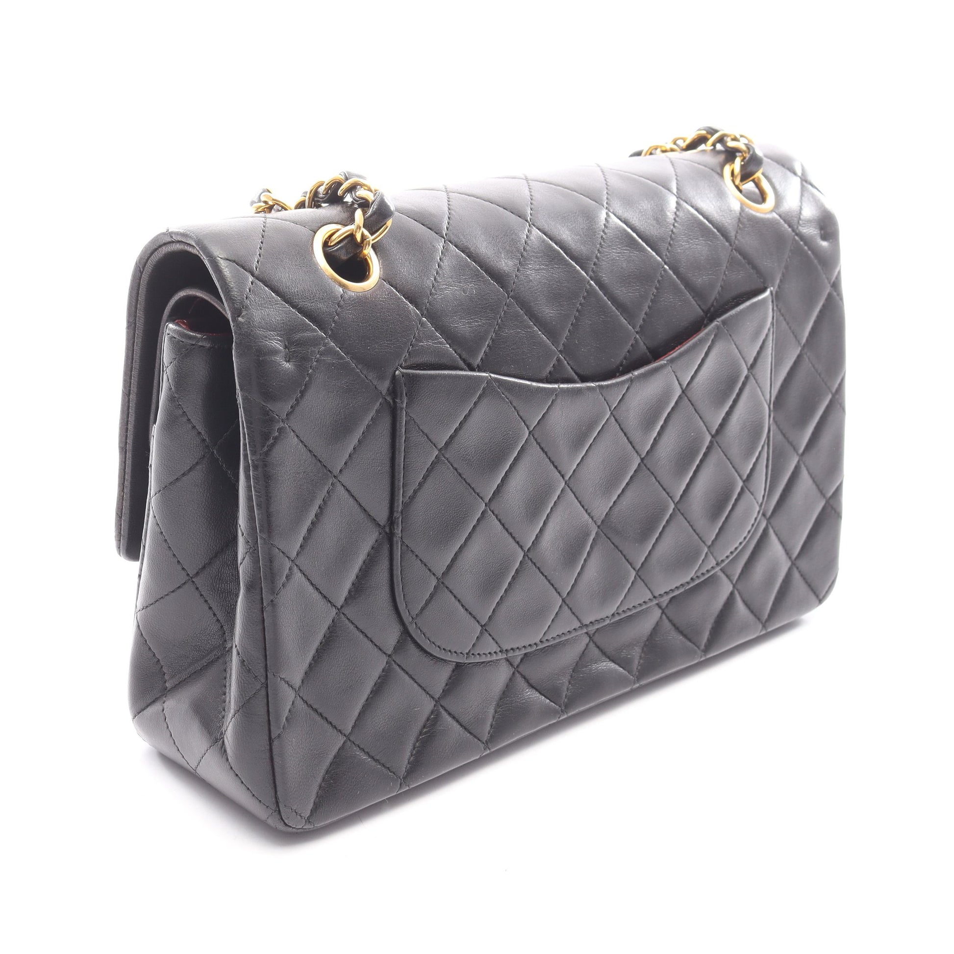 マトラッセ Wフラップ Wチェーンショルダーバッグ ラムスキン ブラック ゴールド金具 シャネル バッグ CHANEL