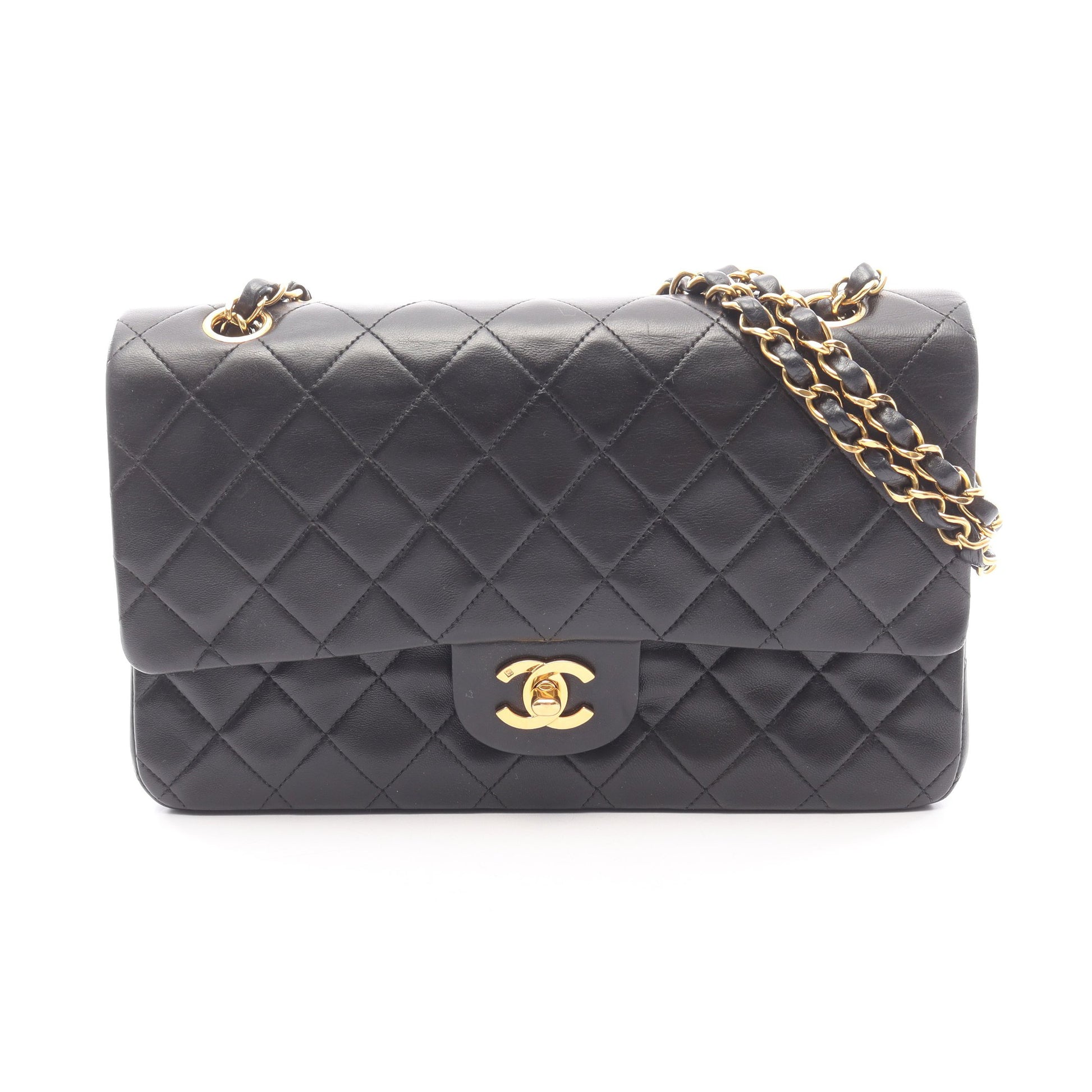 マトラッセ Wフラップ Wチェーンショルダーバッグ ラムスキン ブラック ゴールド金具 シャネル バッグ CHANEL