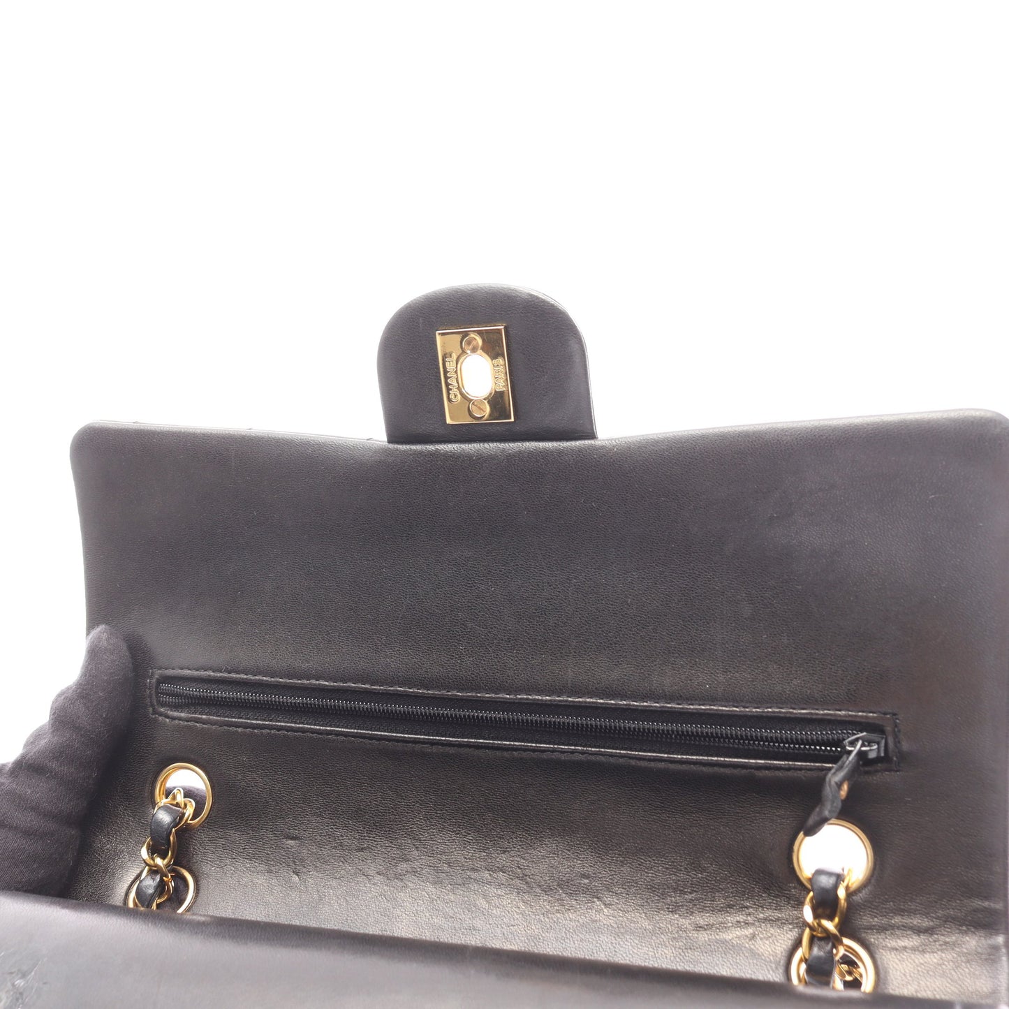 マトラッセ Wフラップ Wチェーンショルダーバッグ ラムスキン ブラック ゴールド金具 シャネル バッグ CHANEL
