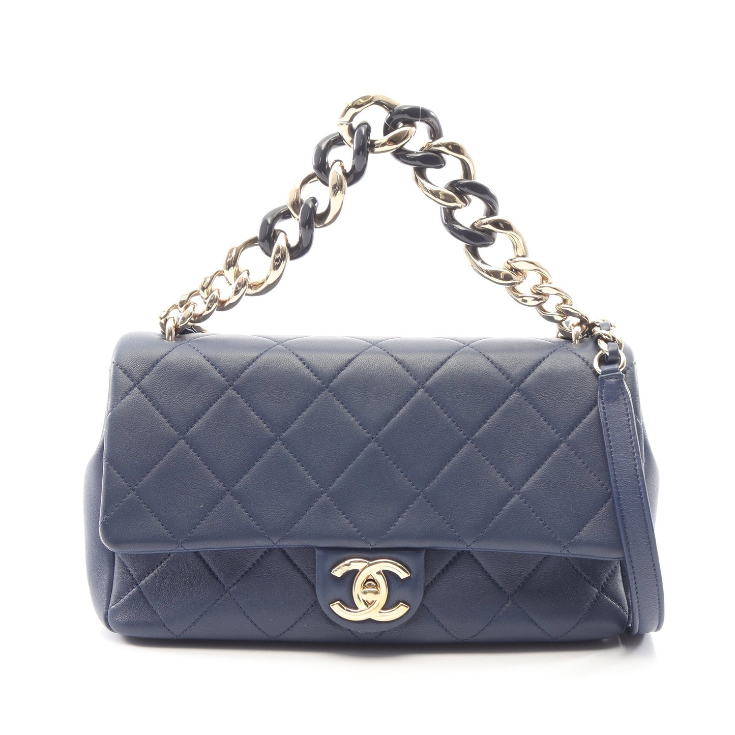マトラッセ コンビ金具 2WAY チェーンショルダーバッグ ラムスキン ネイビー シャネル バッグ CHANEL