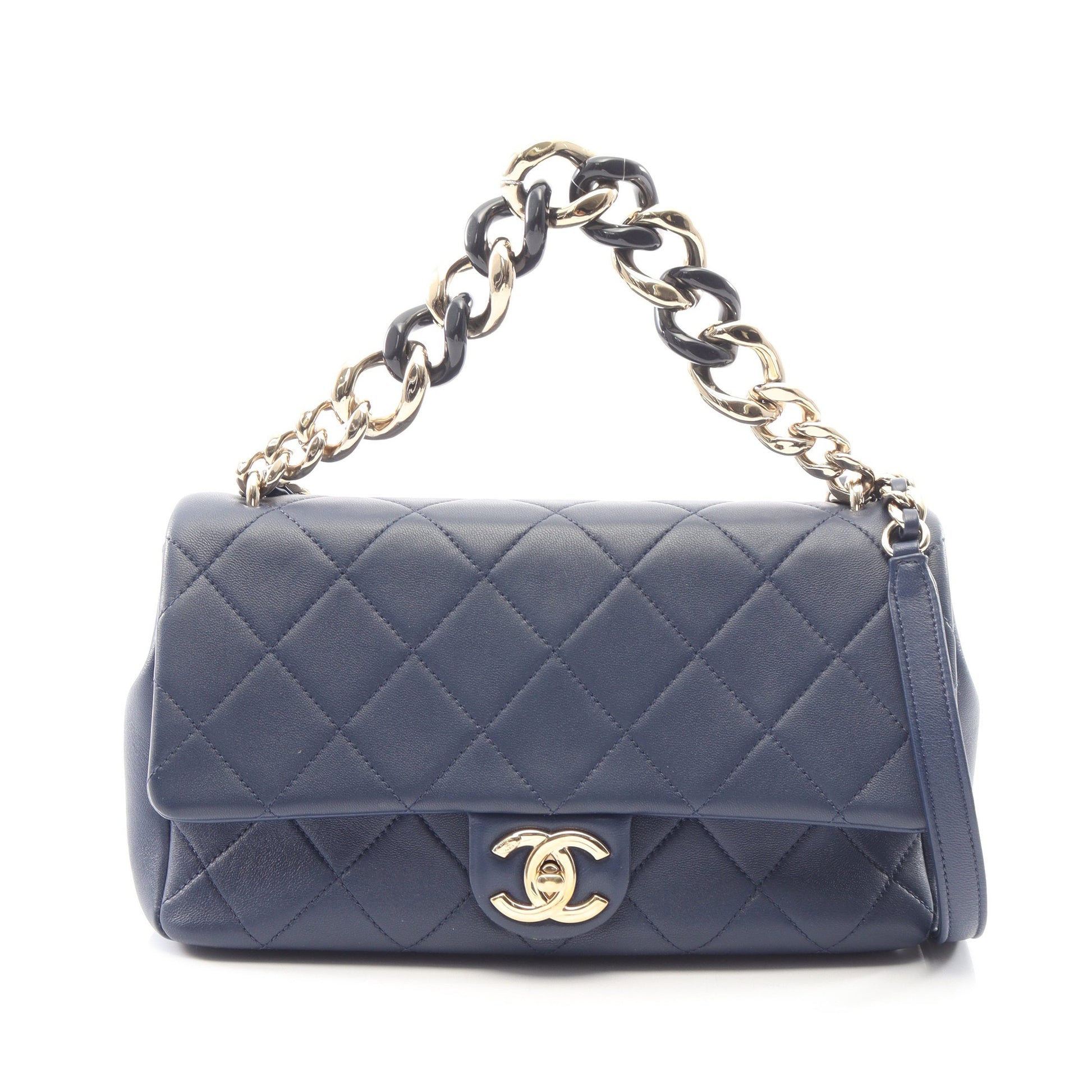 マトラッセ コンビ金具 2WAY チェーンショルダーバッグ ラムスキン ネイビー シャネル バッグ CHANEL