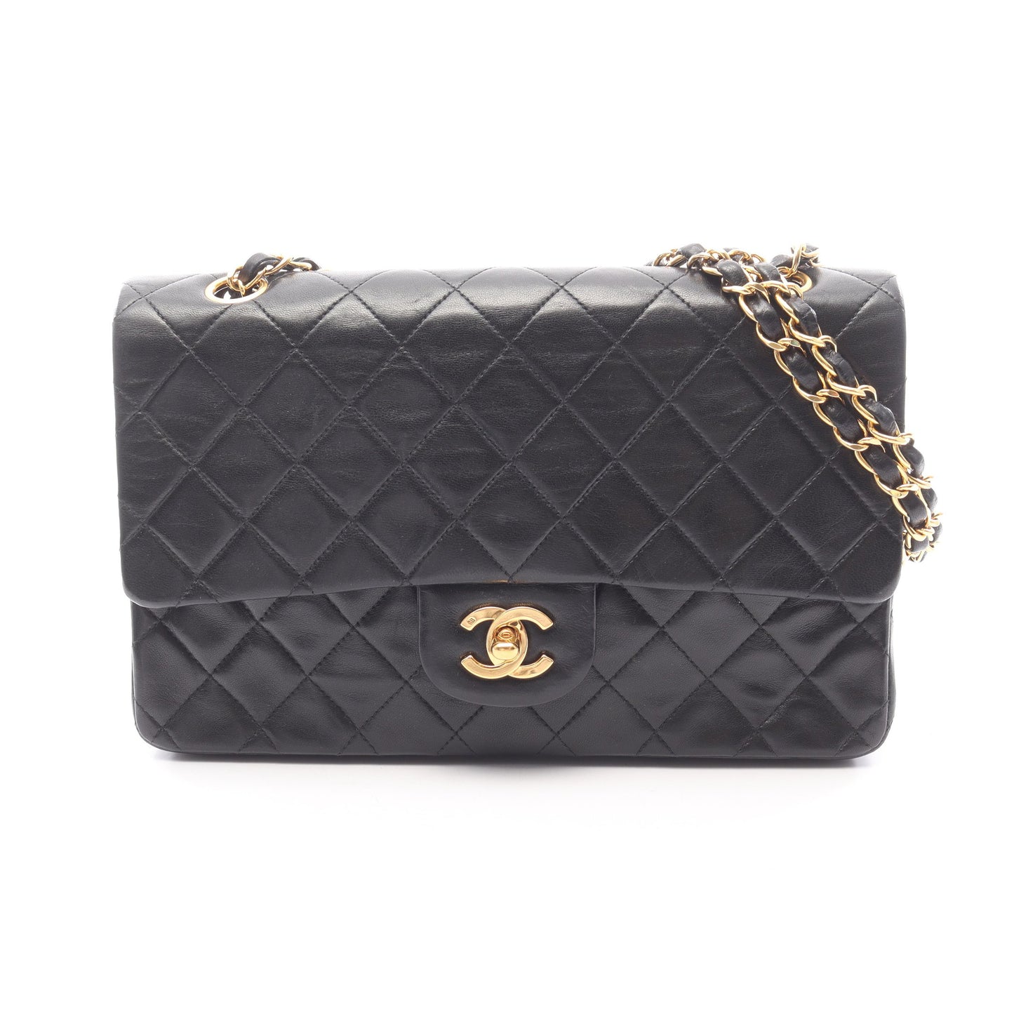 マトラッセ Wフラップ Wチェーンショルダーバッグ ラムスキン ブラック ゴールド金具 シャネル バッグ CHANEL