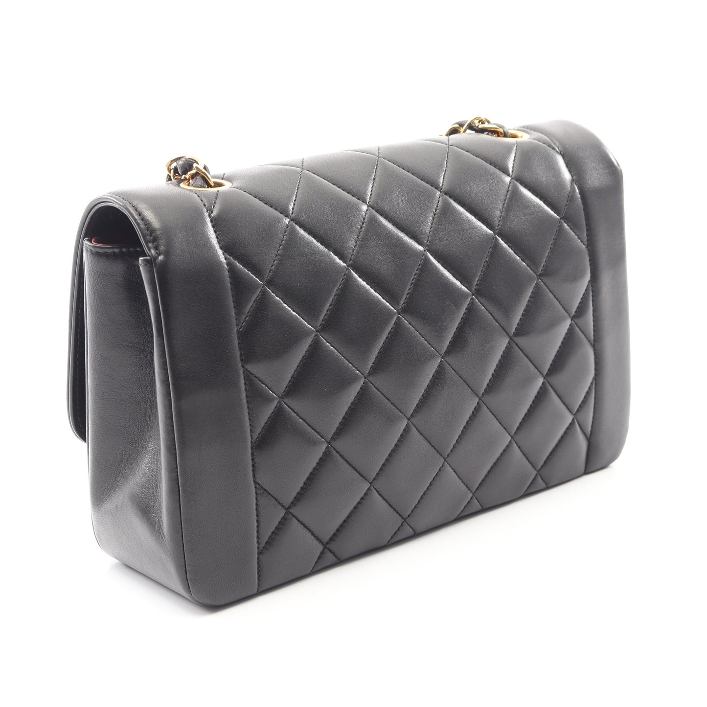 マトラッセ ダイアナフラップ チェーンショルダーバッグ ラムスキン ブラック ゴールド金具 シャネル バッグ CHANEL