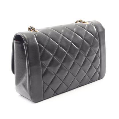 マトラッセ ダイアナフラップ チェーンショルダーバッグ ラムスキン ブラック ゴールド金具 シャネル バッグ CHANEL