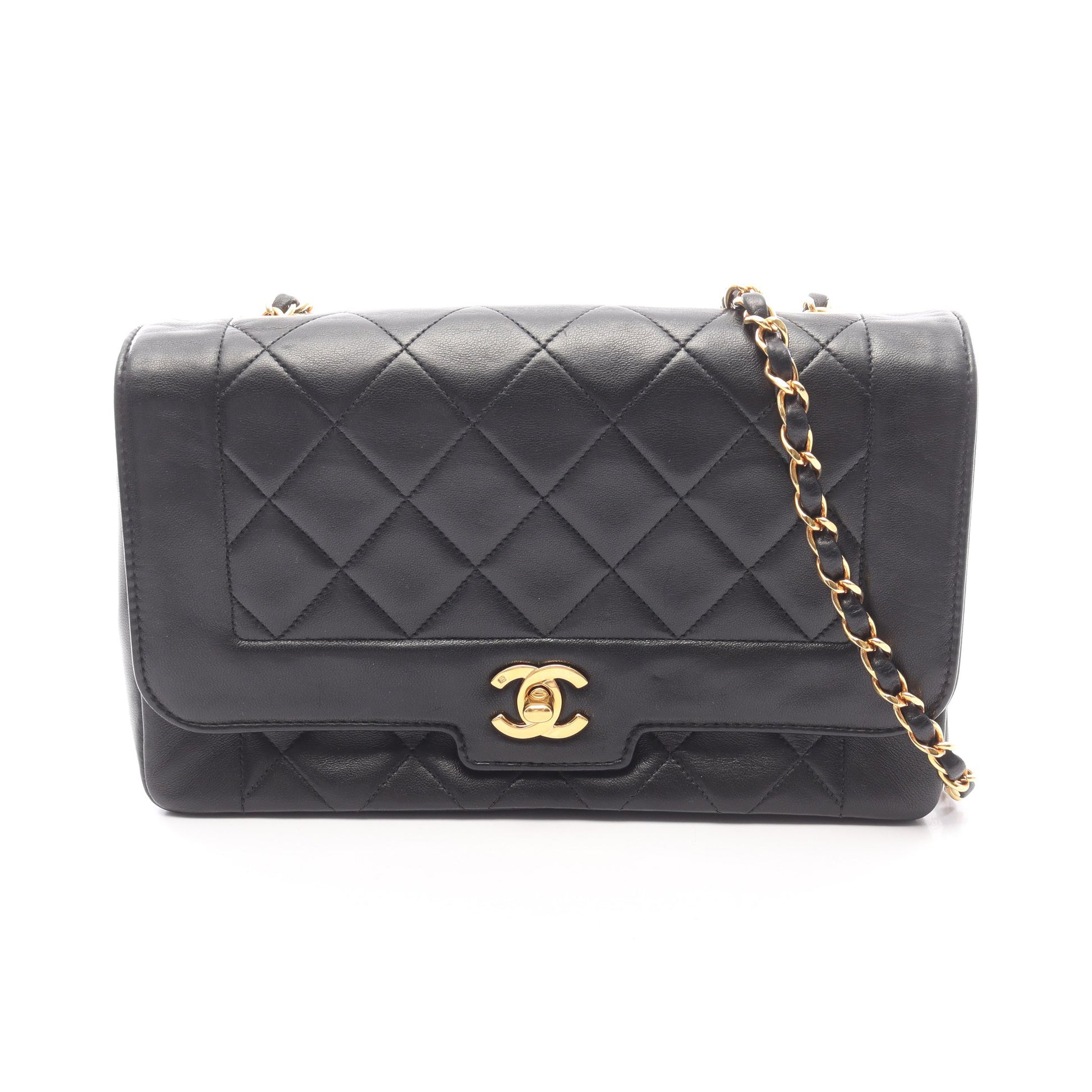 マトラッセ シングルフラップ チェーンショルダーバッグ ラムスキン ブラック ゴールド金具 シャネル バッグ CHANEL