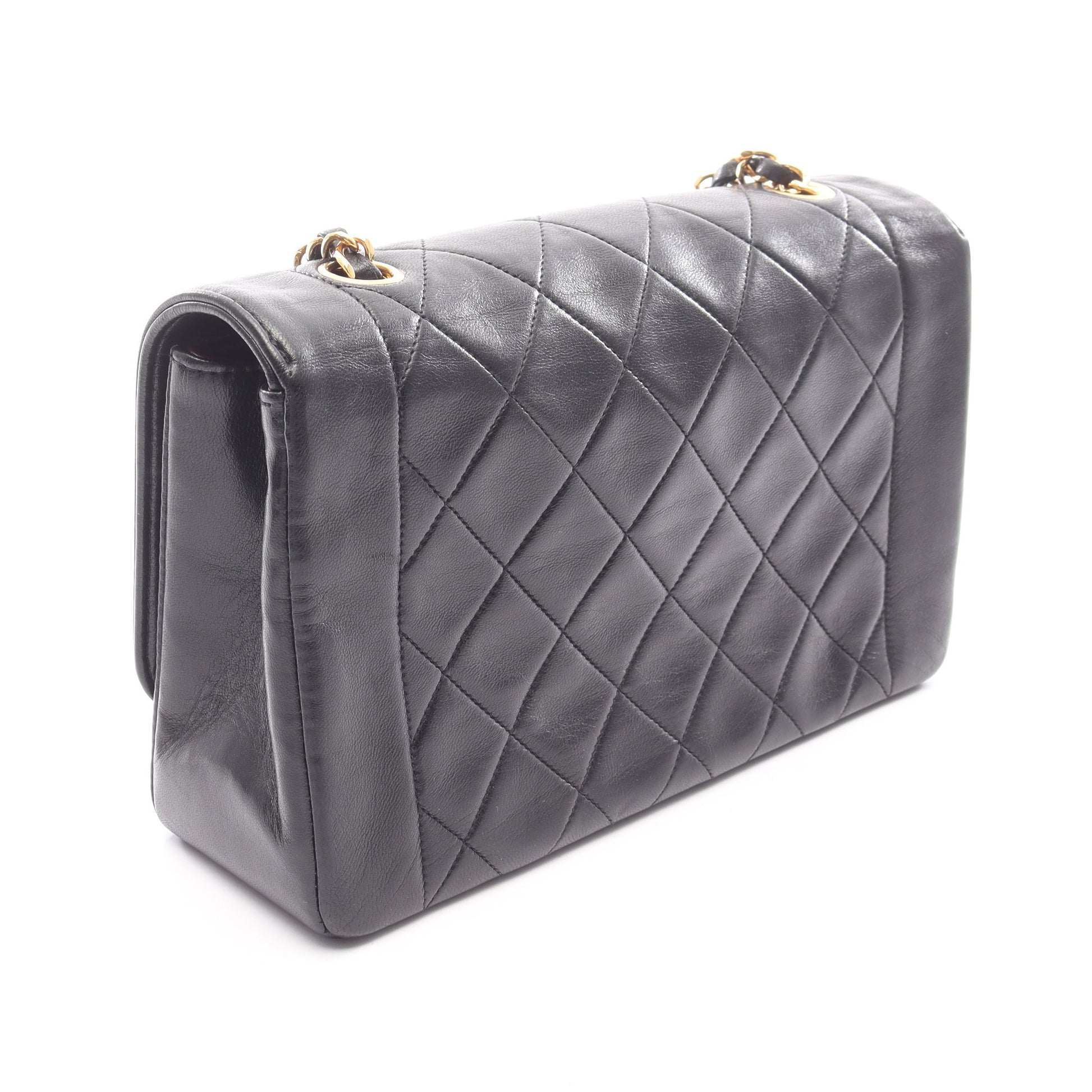 マトラッセ シングルフラップ チェーンショルダーバッグ ラムスキン ブラック ゴールド金具 シャネル バッグ CHANEL