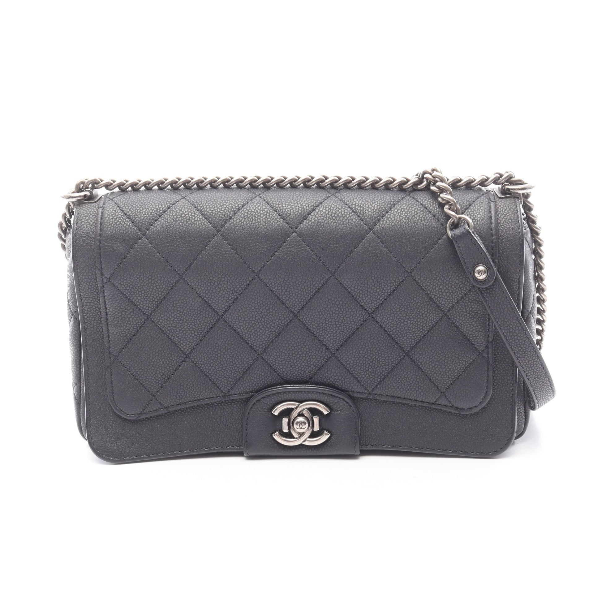 マトラッセ チェーンショルダーバッグ キャビアスキン ダークグレー シルバー金具 シャネル バッグ CHANEL