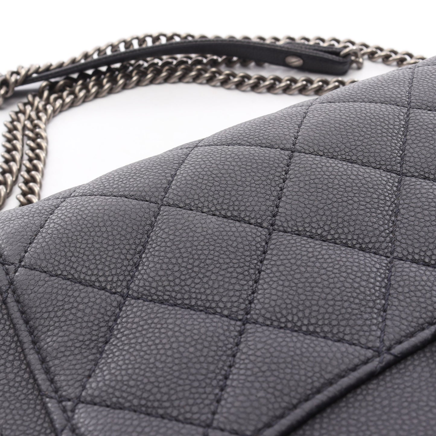 マトラッセ チェーンショルダーバッグ キャビアスキン ダークグレー シルバー金具 シャネル バッグ CHANEL
