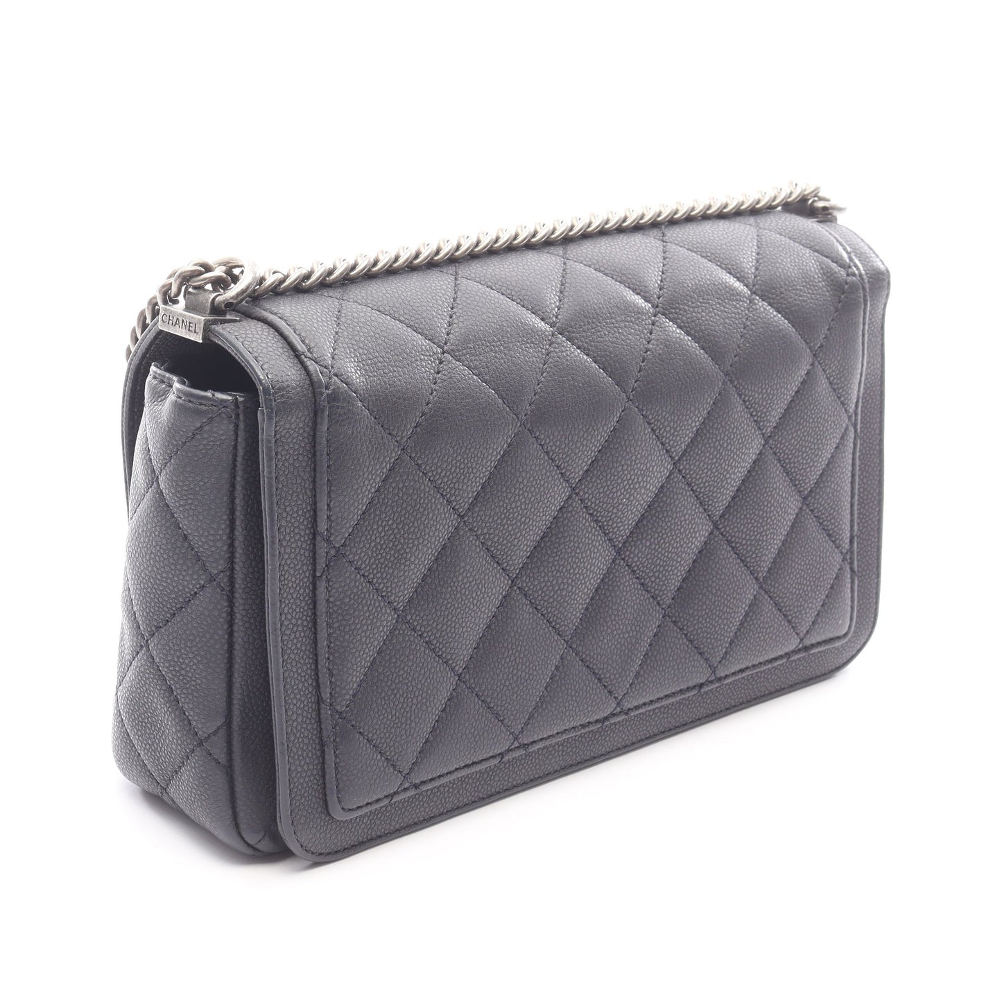 マトラッセ チェーンショルダーバッグ キャビアスキン ダークグレー シルバー金具 シャネル バッグ CHANEL