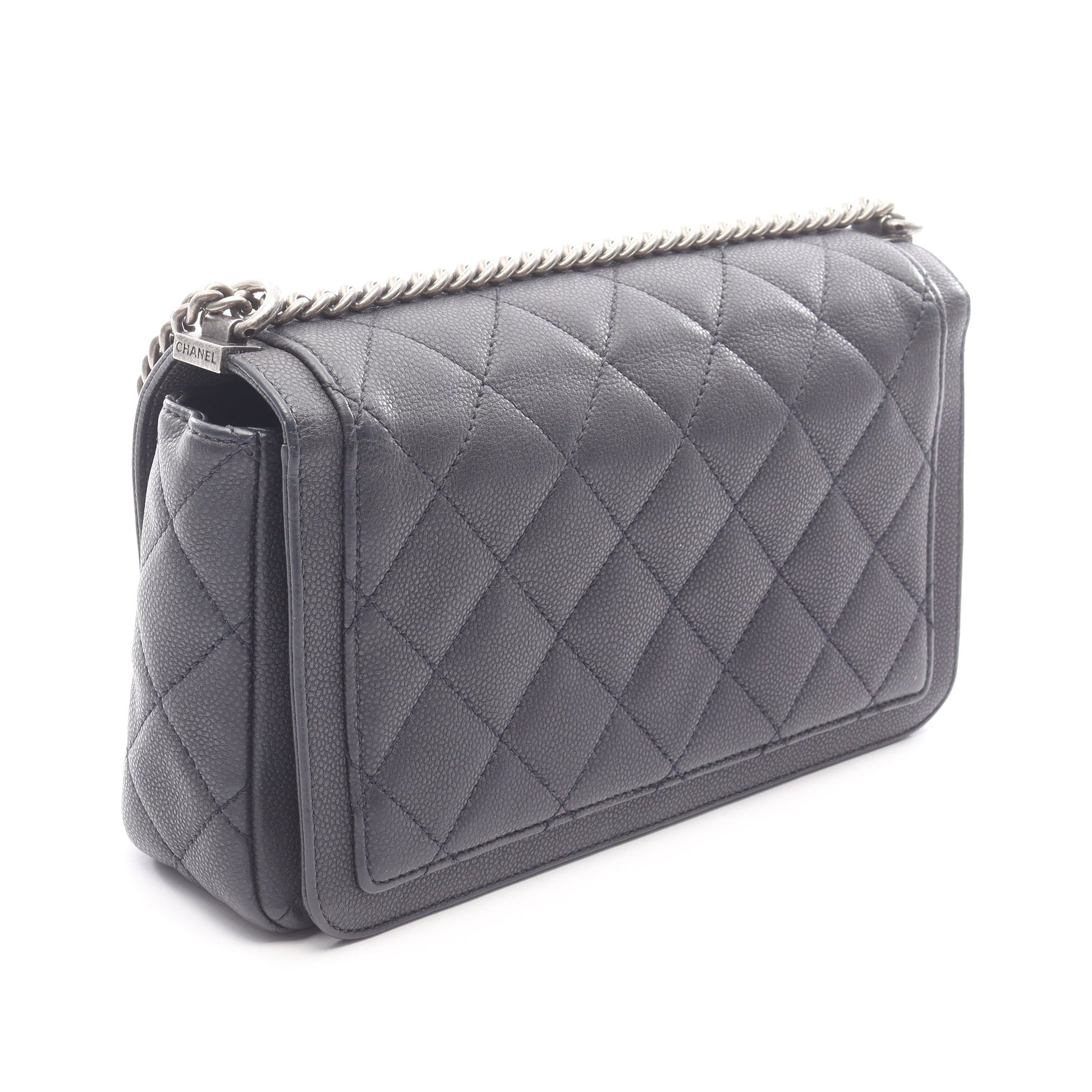 マトラッセ チェーンショルダーバッグ キャビアスキン ダークグレー シルバー金具 シャネル バッグ CHANEL