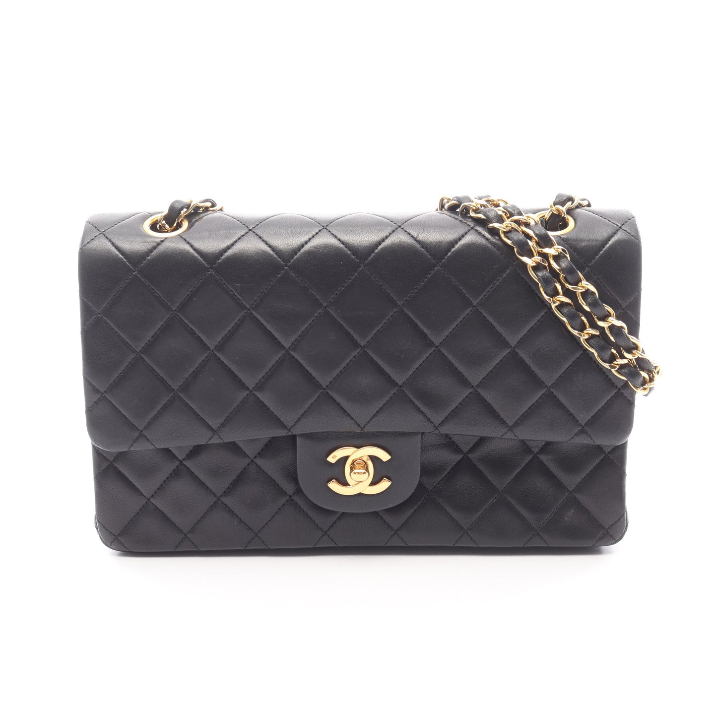 マトラッセ Wフラップ Wチェーンショルダーバッグ ラムスキン ブラック ゴールド金具 シャネル バッグ CHANEL
