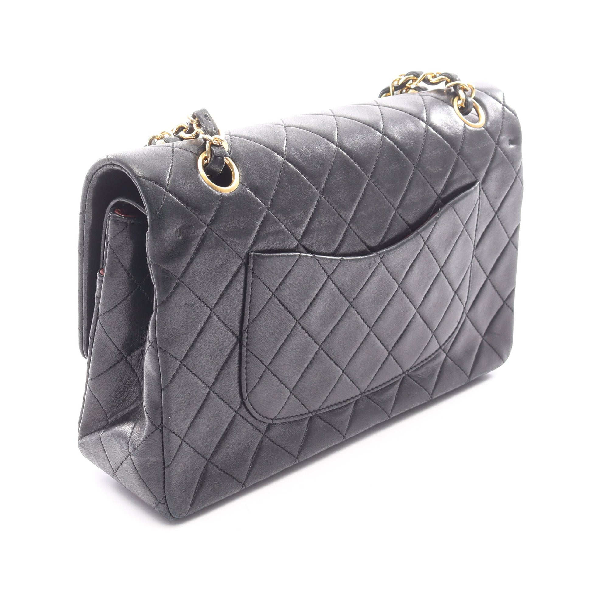 マトラッセ Wフラップ Wチェーンショルダーバッグ ラムスキン ブラック ゴールド金具 シャネル バッグ CHANEL