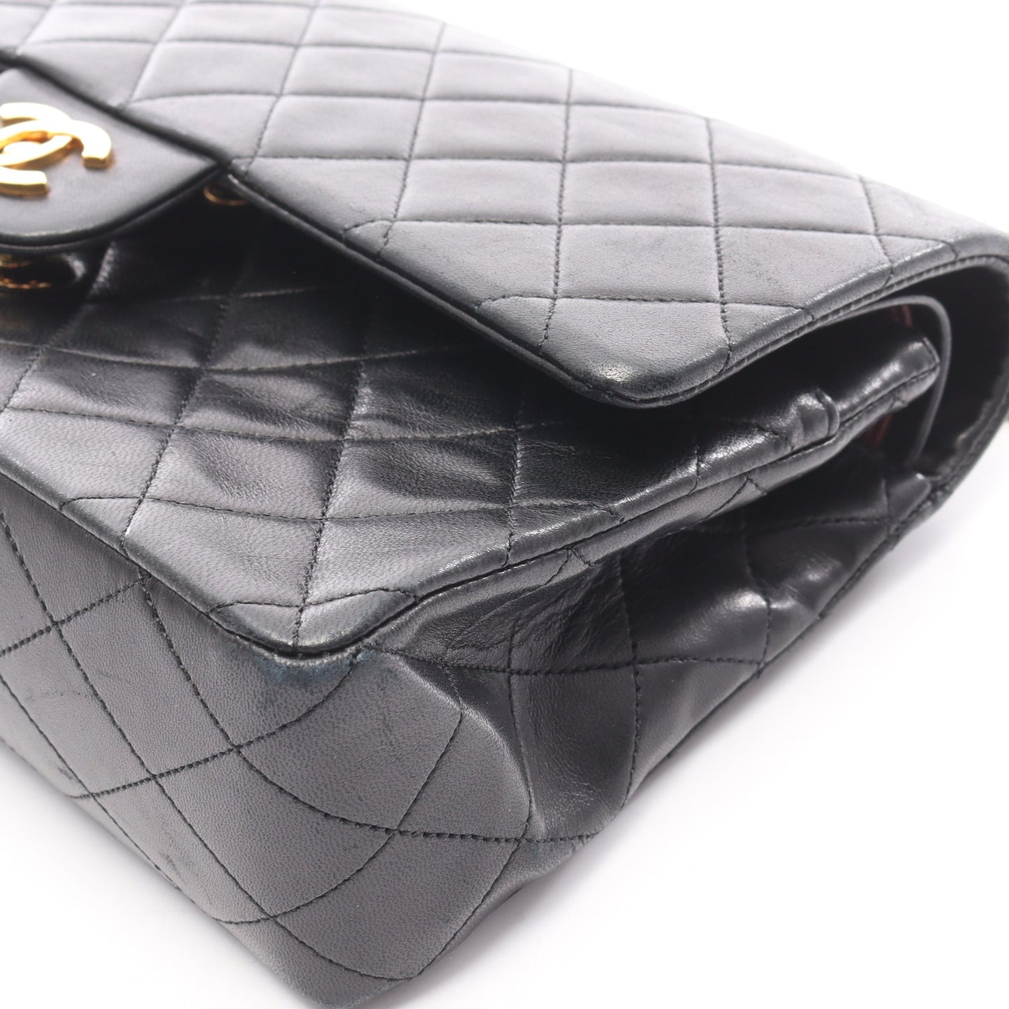 マトラッセ Wフラップ Wチェーンショルダーバッグ ラムスキン ブラック ゴールド金具 シャネル バッグ CHANEL