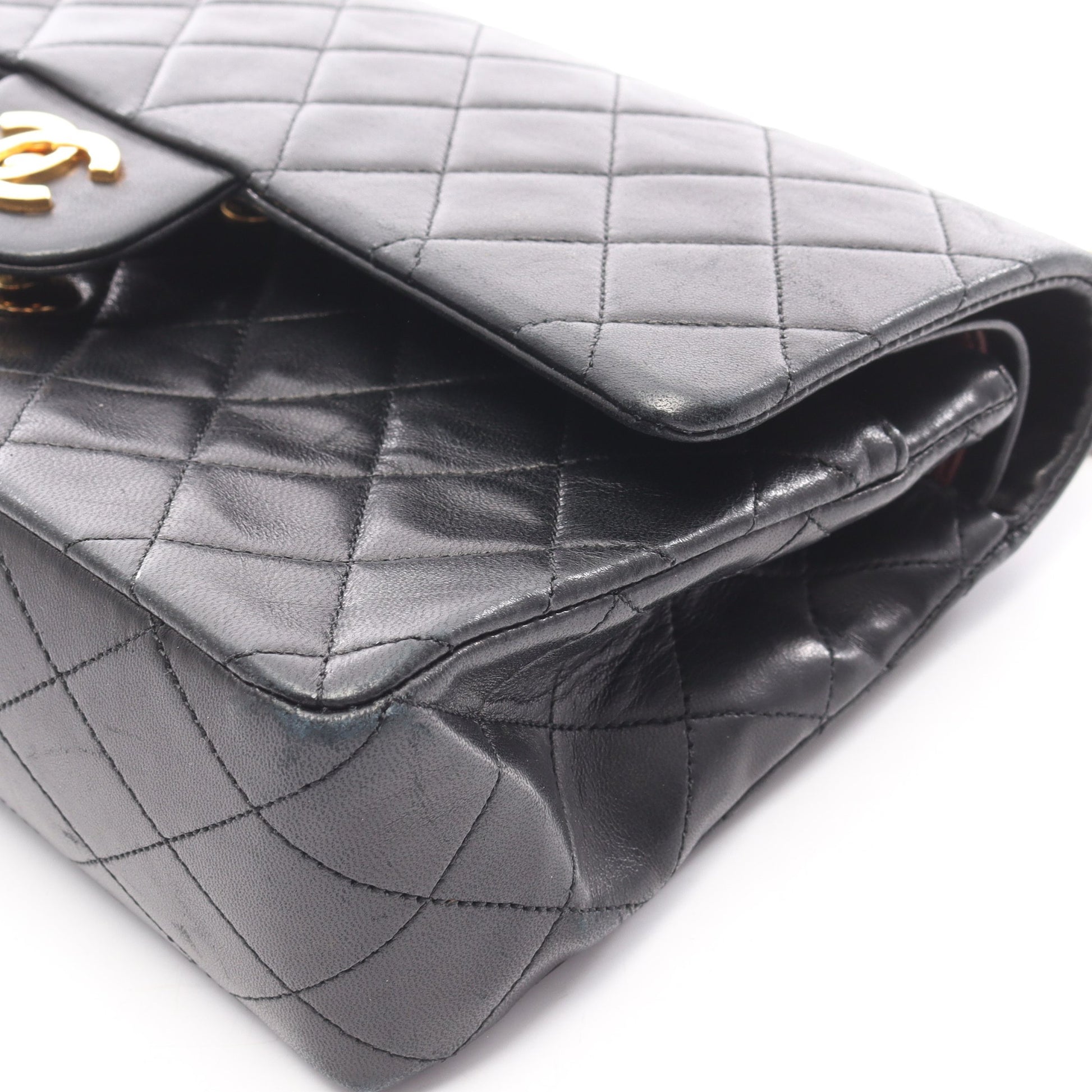 マトラッセ Wフラップ Wチェーンショルダーバッグ ラムスキン ブラック ゴールド金具 シャネル バッグ CHANEL