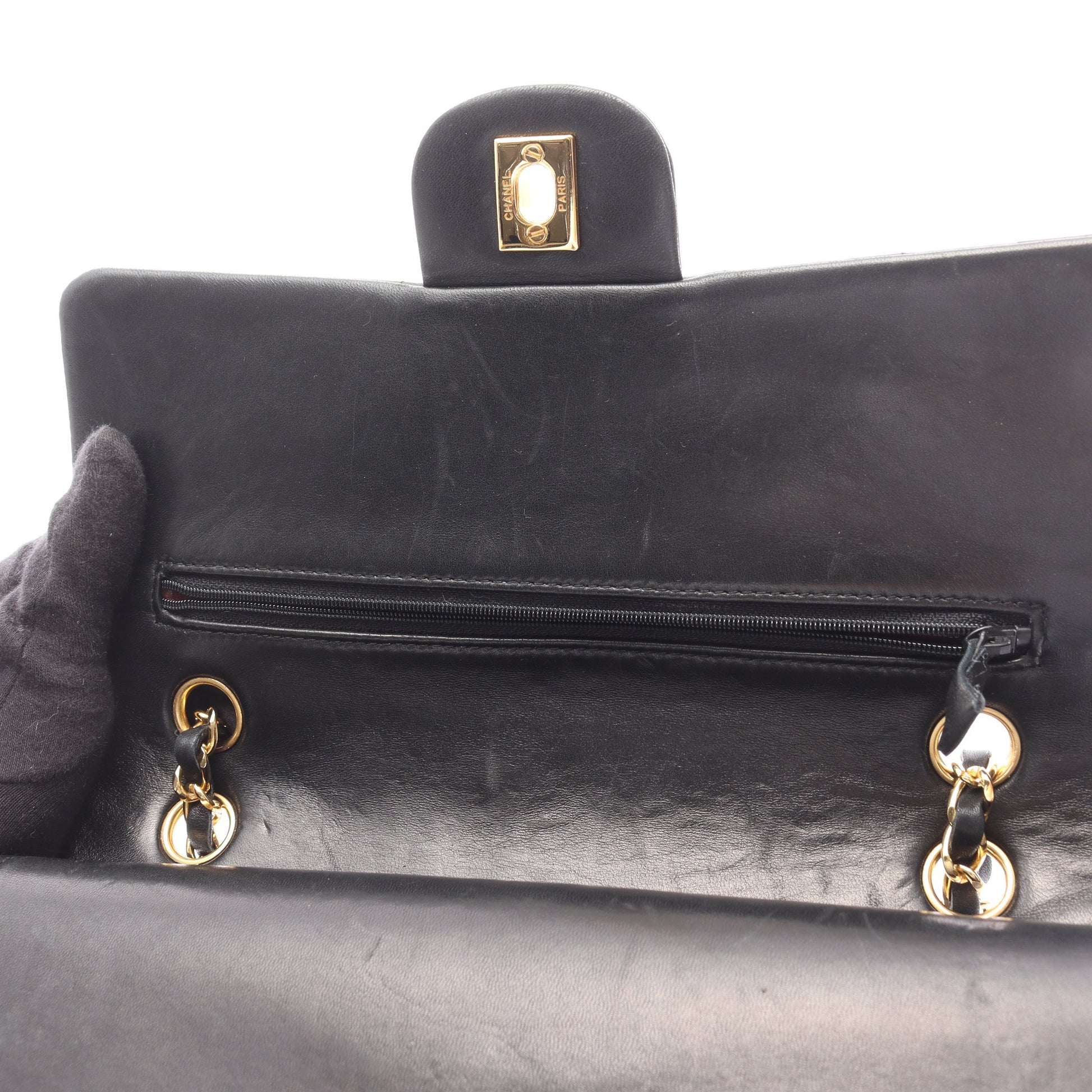 マトラッセ Wフラップ Wチェーンショルダーバッグ ラムスキン ブラック ゴールド金具 シャネル バッグ CHANEL