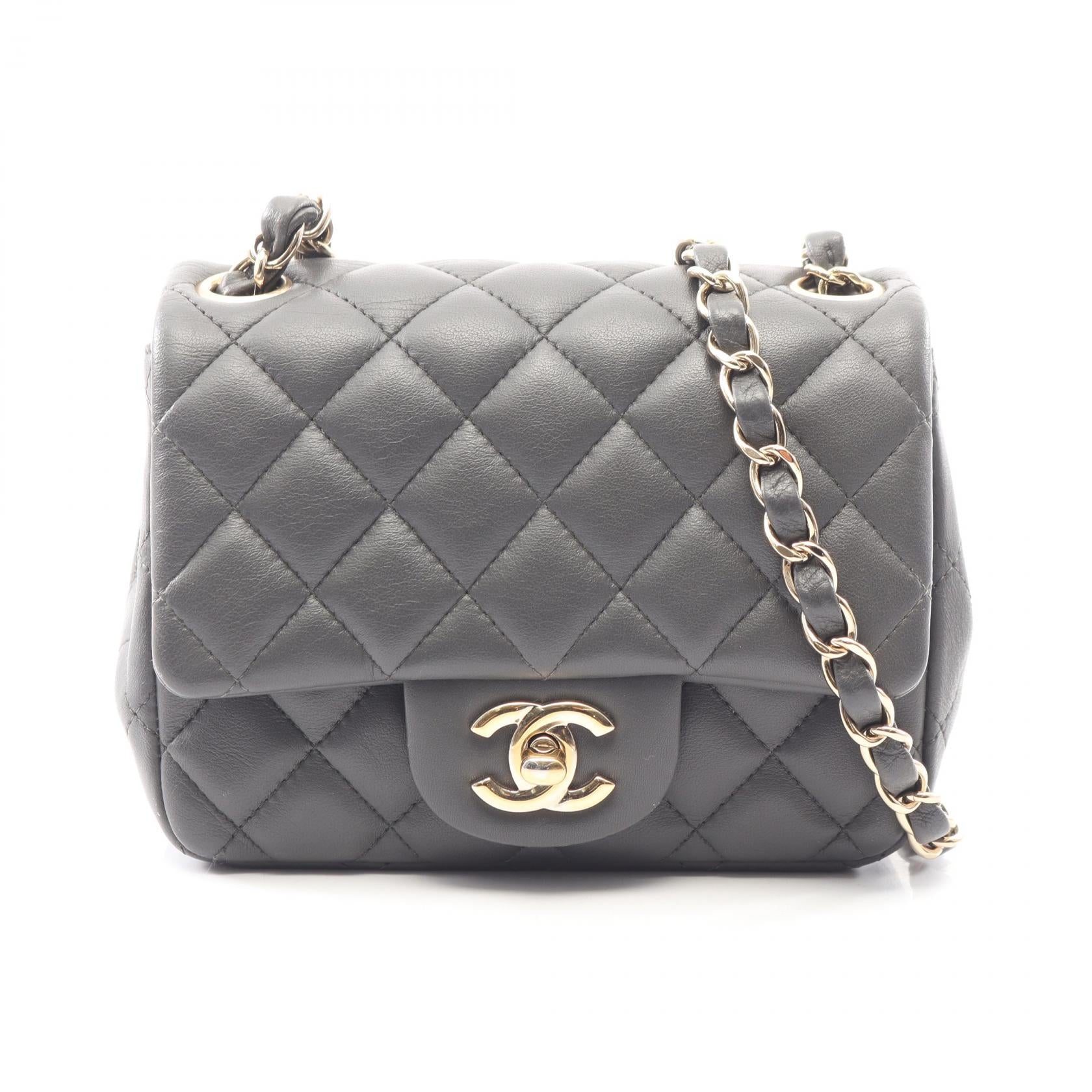 ミニマトラッセ チェーンショルダーバッグ ラムスキン グレー ゴールド金具 シャネル バッグ CHANEL