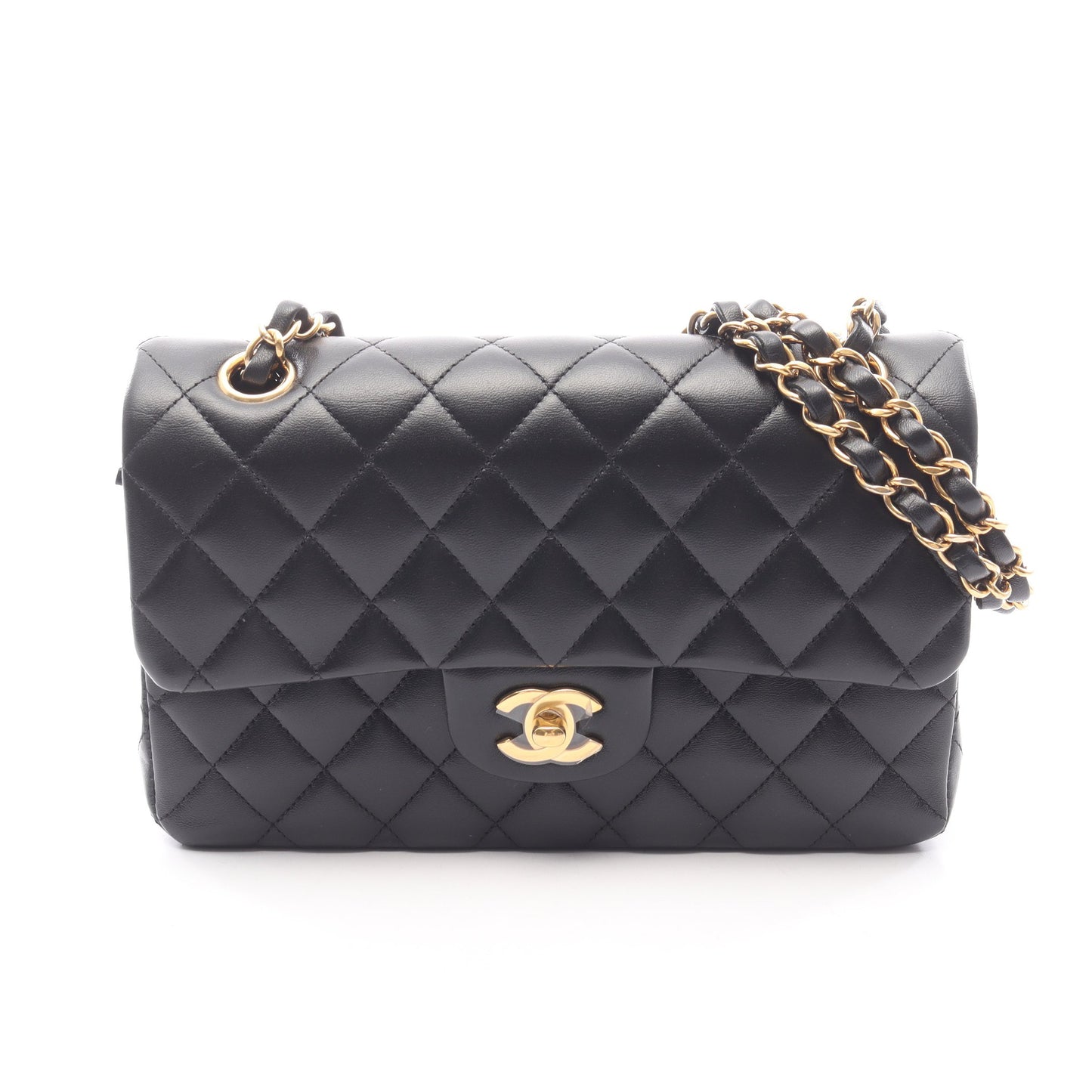 マトラッセ Wフラップ Wチェーンショルダーバッグ ラムスキン ブラック ゴールド金具 シャネル バッグ CHANEL
