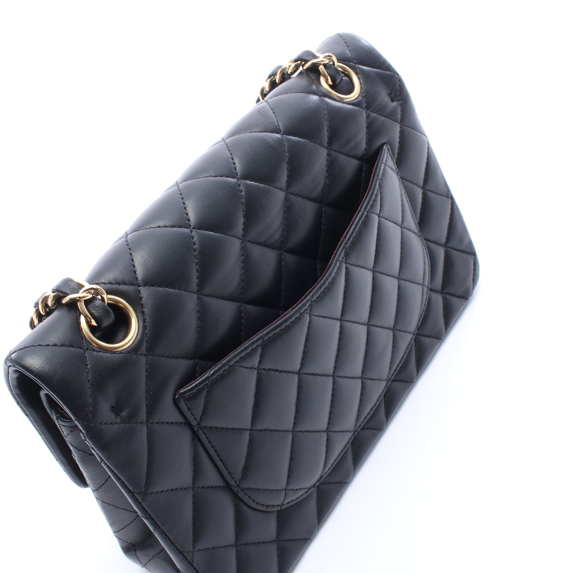 マトラッセ Wフラップ Wチェーンショルダーバッグ ラムスキン ブラック ゴールド金具 シャネル バッグ CHANEL