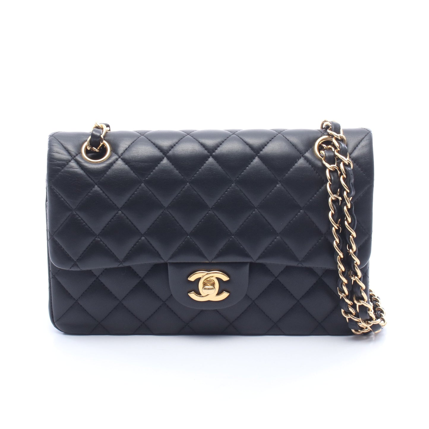 マトラッセ Wフラップ Wチェーンショルダーバッグ ラムスキン ブラック ゴールド金具 シャネル バッグ CHANEL
