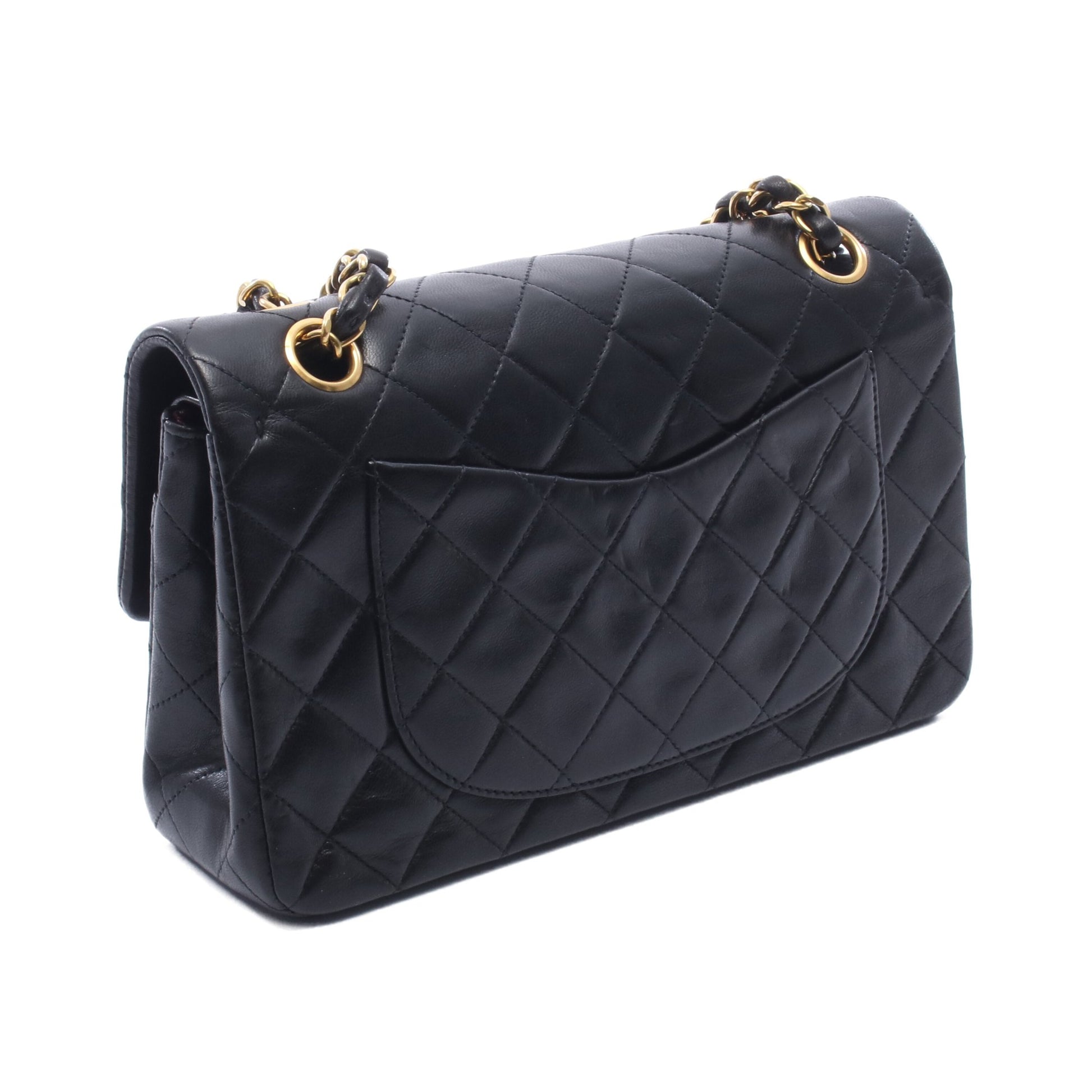 マトラッセ Wフラップ Wチェーンショルダーバッグ ラムスキン ブラック ゴールド金具 シャネル バッグ CHANEL
