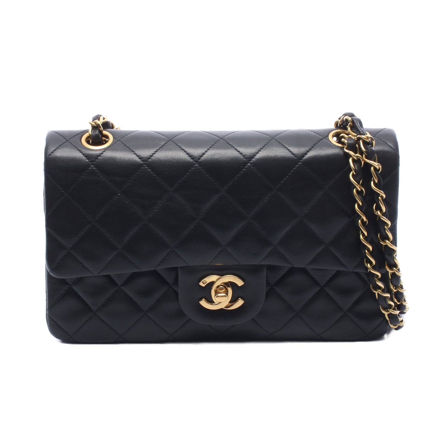 マトラッセ Wフラップ Wチェーンショルダーバッグ ラムスキン ブラック ゴールド金具 シャネル バッグ CHANEL