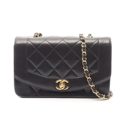 マトラッセ ダイアナフラップ チェーンショルダーバッグ ラムスキン ブラック ゴールド金具 シャネル バッグ CHANEL