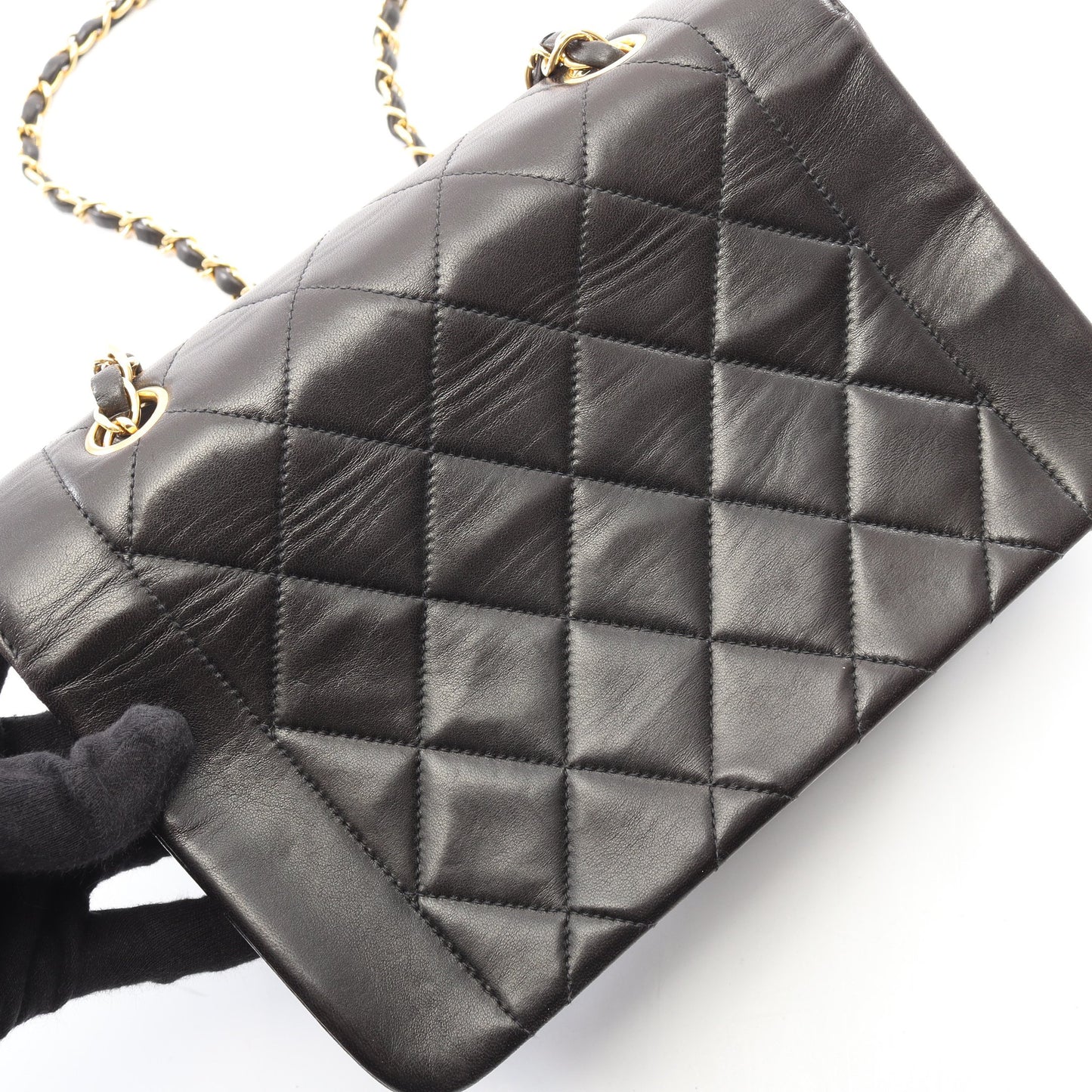 マトラッセ ダイアナフラップ チェーンショルダーバッグ ラムスキン ブラック ゴールド金具 シャネル バッグ CHANEL
