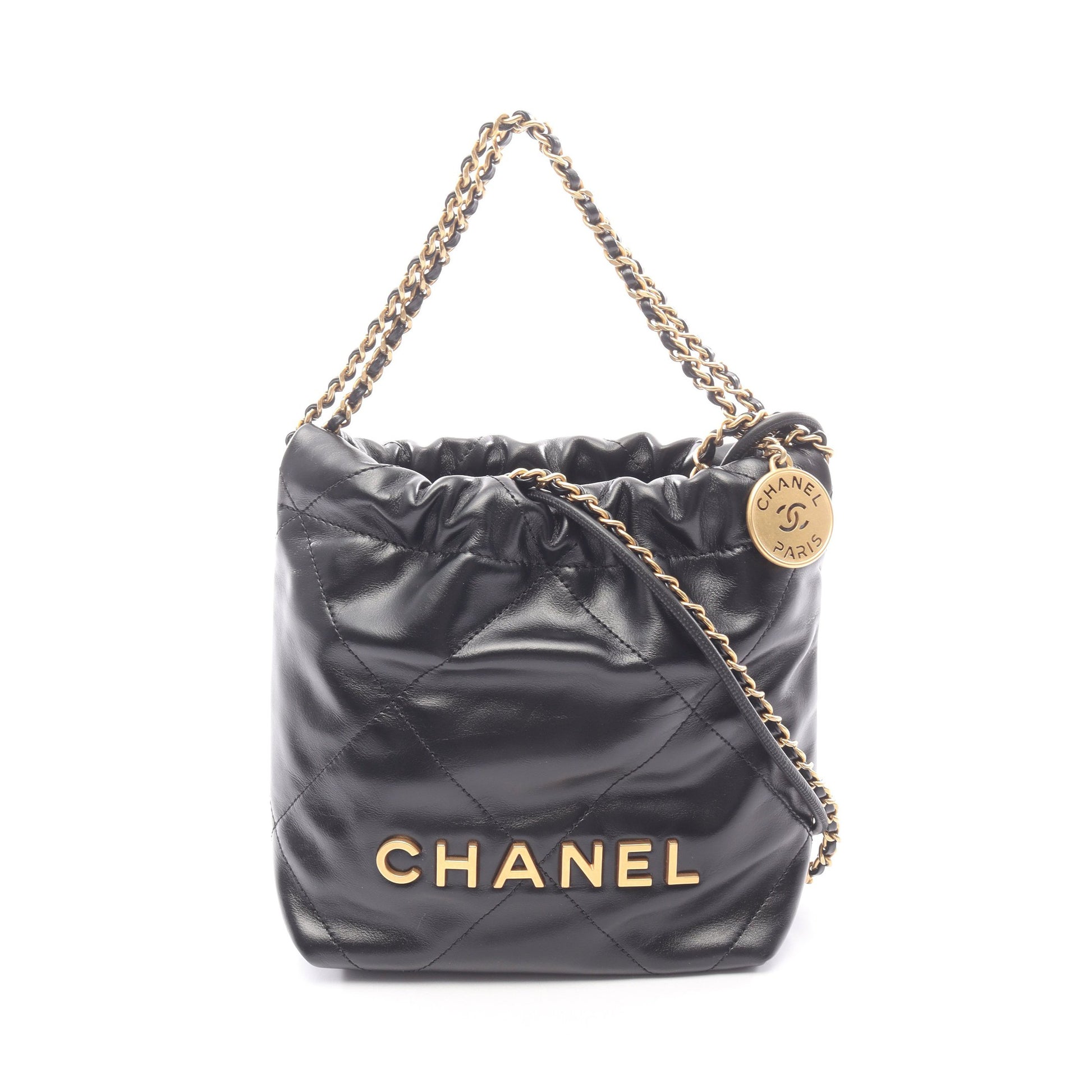 CHANEL 22 ミニ チェーンショルダーバッグ ラムスキン ブラック ゴールド金具 シャネル バッグ CHANEL