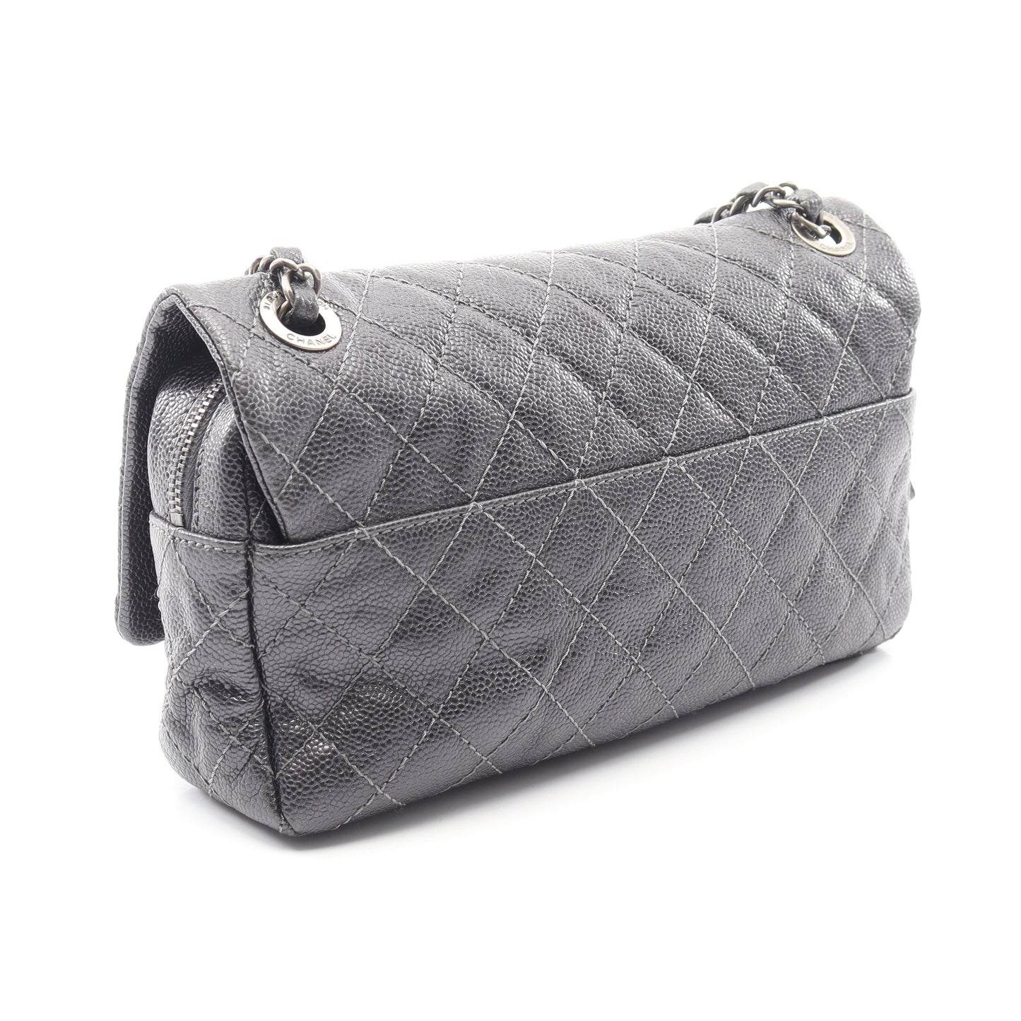マトラッセ チェーンショルダーバッグ キャビアスキン グレー シルバー金具 シャネル バッグ CHANEL