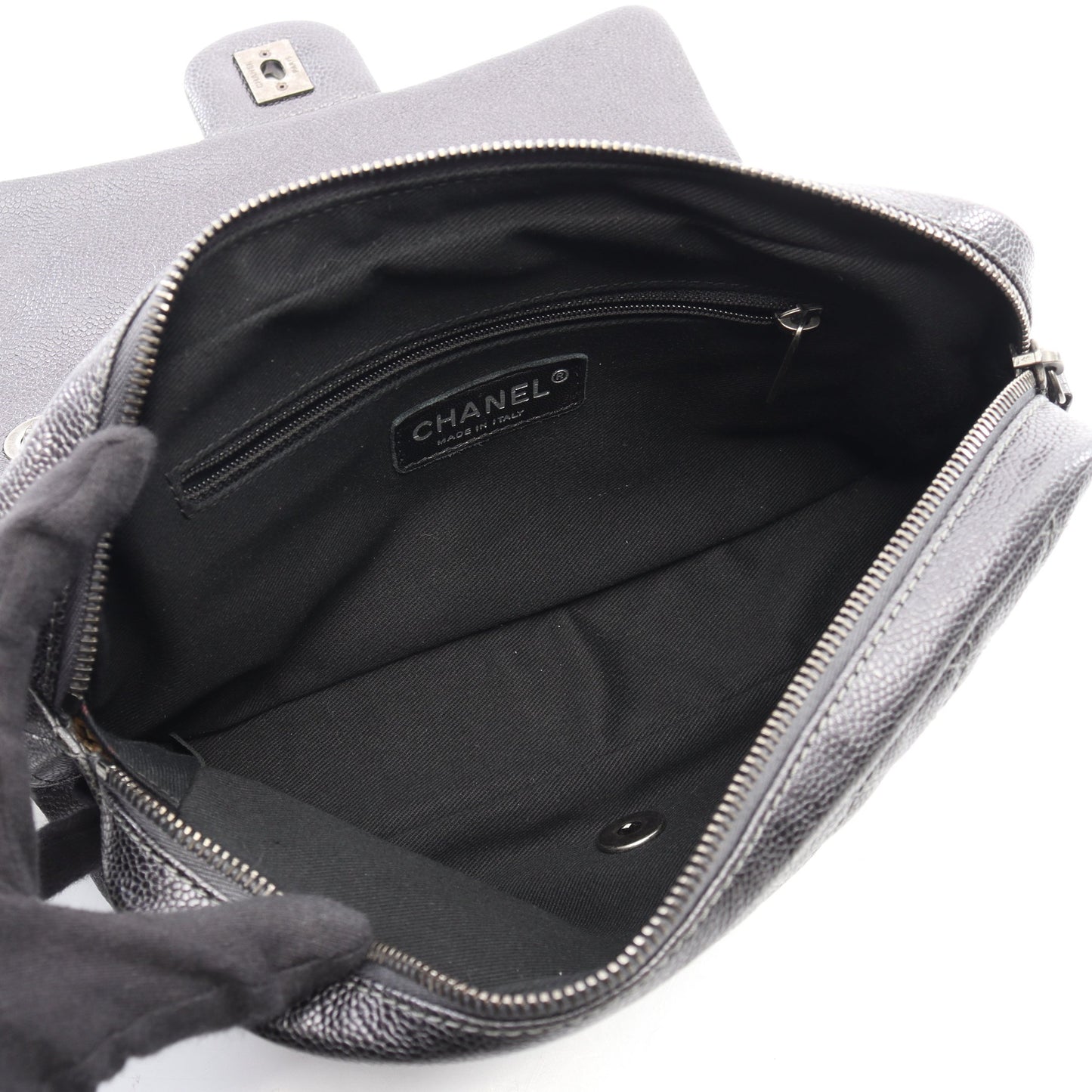 マトラッセ チェーンショルダーバッグ キャビアスキン グレー シルバー金具 シャネル バッグ CHANEL