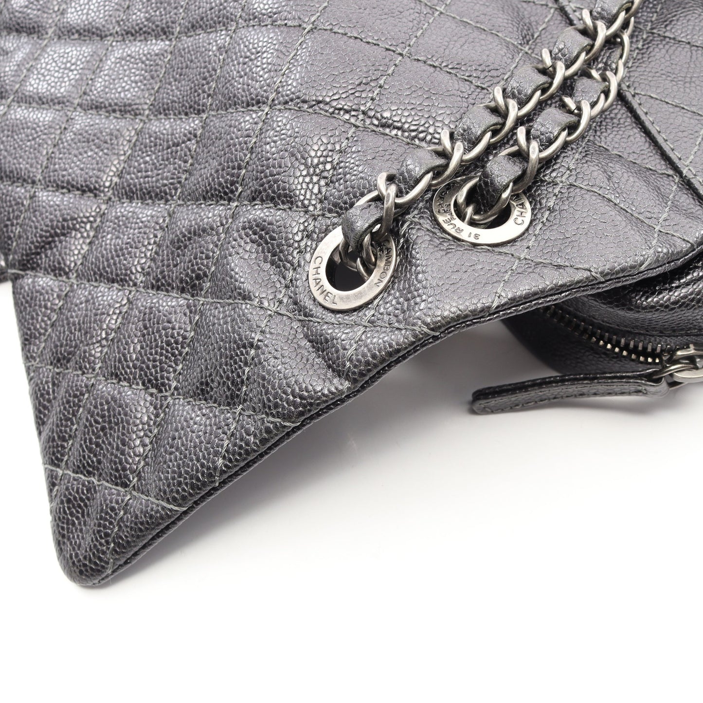 マトラッセ チェーンショルダーバッグ キャビアスキン グレー シルバー金具 シャネル バッグ CHANEL