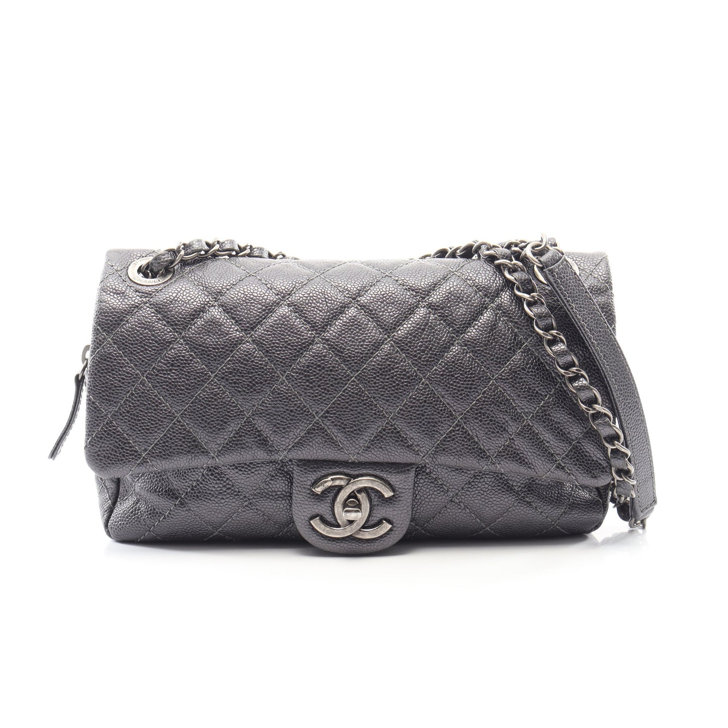 マトラッセ チェーンショルダーバッグ キャビアスキン グレー シルバー金具 シャネル バッグ CHANEL