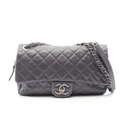 マトラッセ チェーンショルダーバッグ キャビアスキン グレー シルバー金具 シャネル バッグ CHANEL