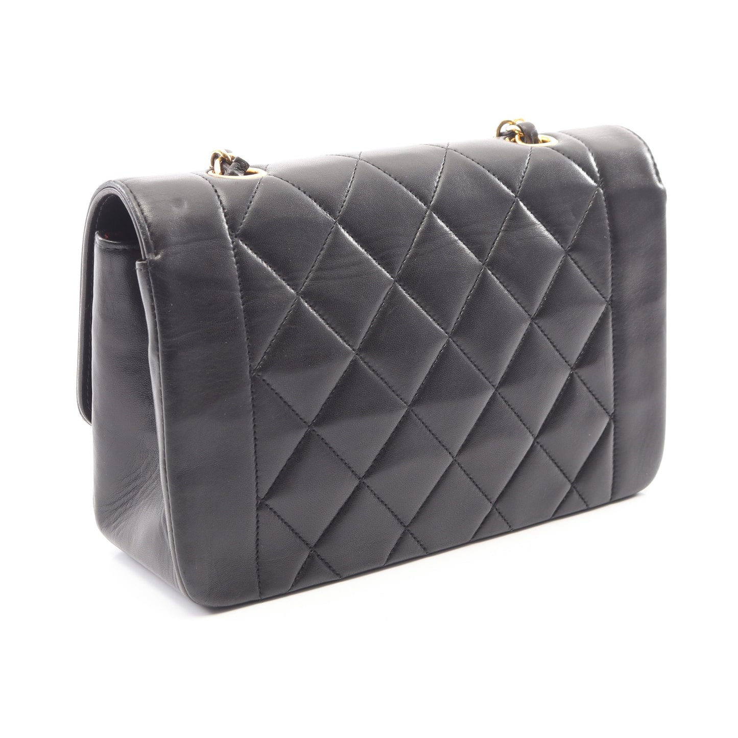 マトラッセ ダイアナフラップ チェーンショルダーバッグ ラムスキン ブラック ゴールド金具 シャネル バッグ CHANEL