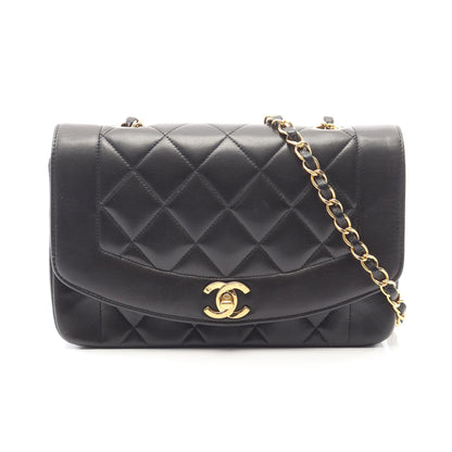 マトラッセ ダイアナフラップ チェーンショルダーバッグ ラムスキン ブラック ゴールド金具 シャネル バッグ CHANEL
