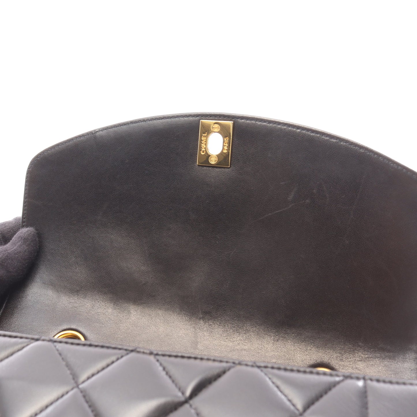 マトラッセ ダイアナフラップ チェーンショルダーバッグ ラムスキン ブラック ゴールド金具 シャネル バッグ CHANEL