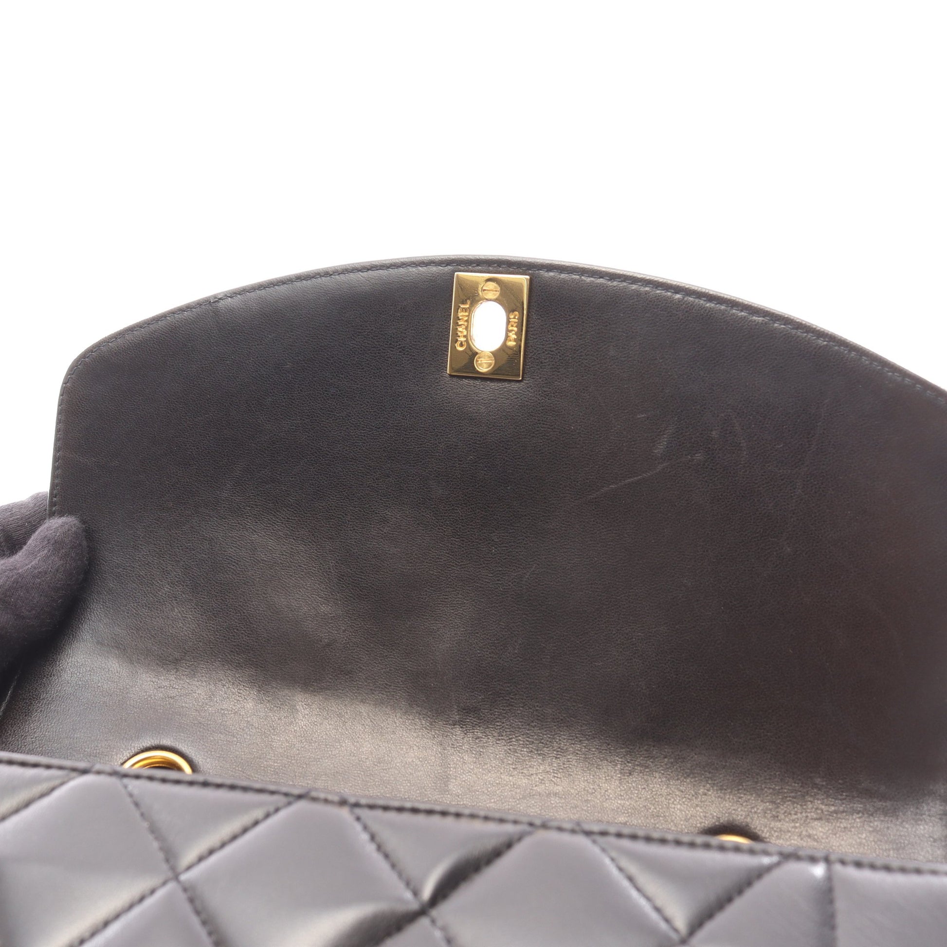 マトラッセ ダイアナフラップ チェーンショルダーバッグ ラムスキン ブラック ゴールド金具 シャネル バッグ CHANEL