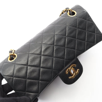 マトラッセ Wフラップ ヴィンテージ Wチェーンショルダーバッグ ラムスキン ブラック ゴールド金具 シャネル バッグ CHANEL