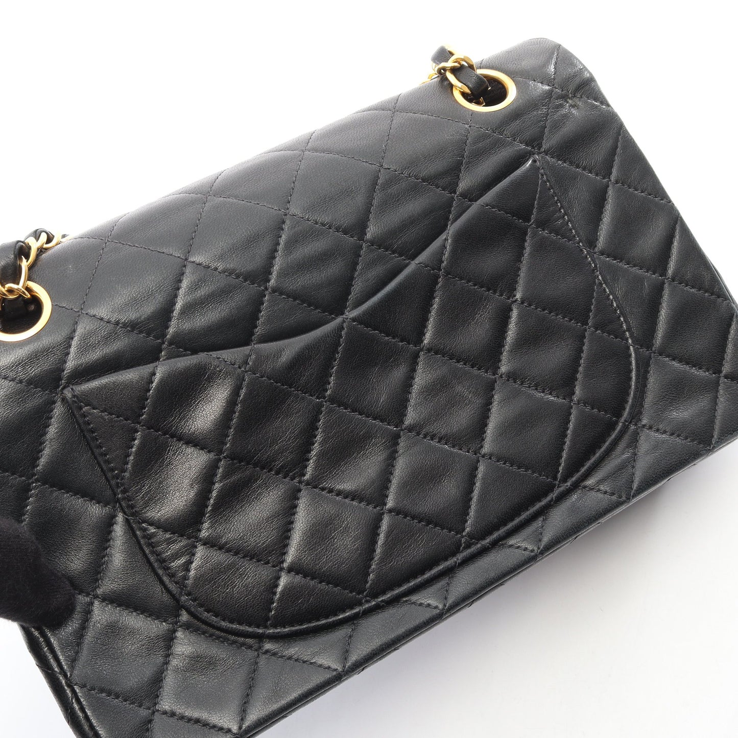 マトラッセ Wフラップ ヴィンテージ Wチェーンショルダーバッグ ラムスキン ブラック ゴールド金具 シャネル バッグ CHANEL